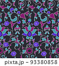 Line art blue damask pattern for fabric design. Modern cover design set. Vector texture. Geometric vector surface.  93380858