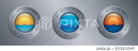porthole icon with sea view marine holiday design 93381040