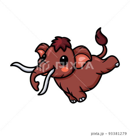 Cute little mammoth cartoon running	 93381279