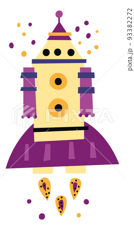 Launching rocket in cute kid style. Space travel illustration 93382272