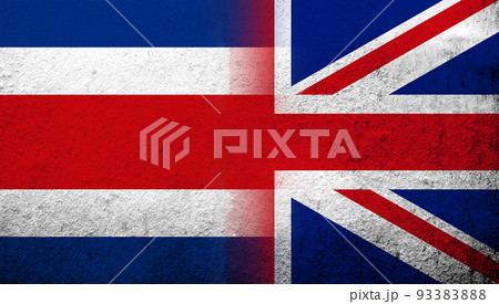 National flag of United Kingdom (Great Britain) Union Jack with Republic of Costa Rica National flag. Grunge background 93383888