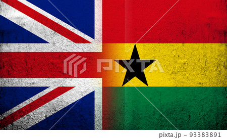 National flag of United Kingdom (Great Britain) Union Jack with Republic of Ghana National flag. Grunge background National flag of United Kingdom (Great Britain) Union Jack with Republic of Ghana National flag. Grunge background 93383891