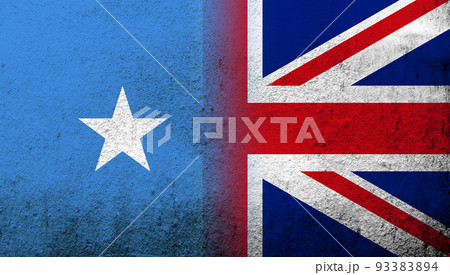 National flag of United Kingdom (Great Britain) Union Jack with Republic of Somalia National flag. Grunge background 93383894