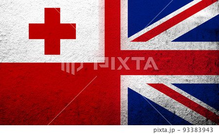 National flag of United Kingdom (Great Britain) Union Jack with The Kingdom of Tonga National flag. Grunge background 93383943