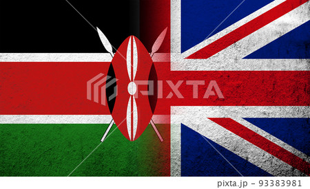 National flag of United Kingdom (Great Britain) Union Jack with The Republic of Kenya National flag. Grunge background National flag of United Kingdom (Great Britain) Union Jack with The Republic of Kenya National flag. Grunge background 93383981