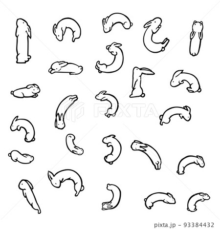 ウサギ　手描きイラスト　複数　モノクロ 93384432