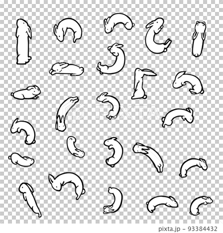ウサギ　手描きイラスト　複数　モノクロ 93384432
