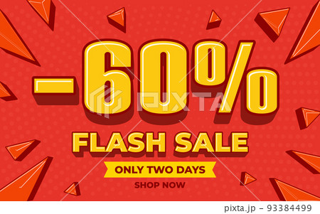Minus 60 percent flash sale. Two days special discount promotion. Banner, poster, coupon or voucher design template vector illustration. Weekend wholesale advertisement 93384499