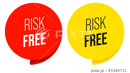 Risk free label design. Promotional sale tag, sticker or badge vector illustration isolated on white background Risk free label design. Promotional sale tag, sticker or badge vector illustration isolated on white background 93384731