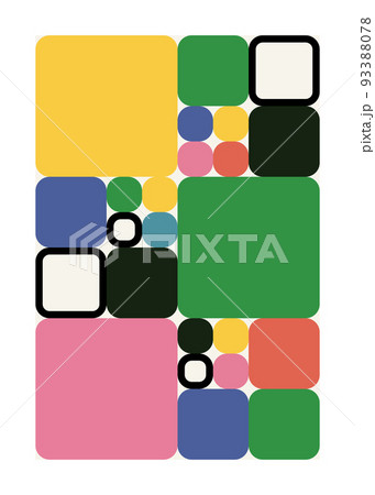 Abstract poster with colorful squares. Vintage design. Round corner geometric shapes. 93388078