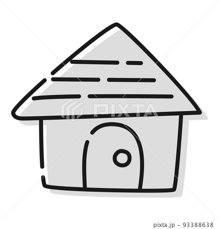シンプルな手描き風の家のイラスト(白黒) 93388638