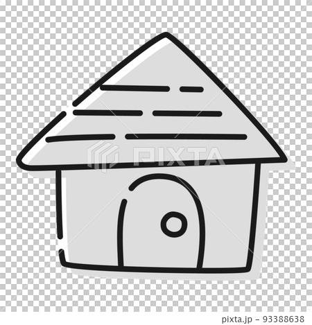 シンプルな手描き風の家のイラスト(白黒) 93388638
