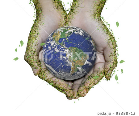 Earth planet in female hand with green leaves for Save the world Concept 93388712