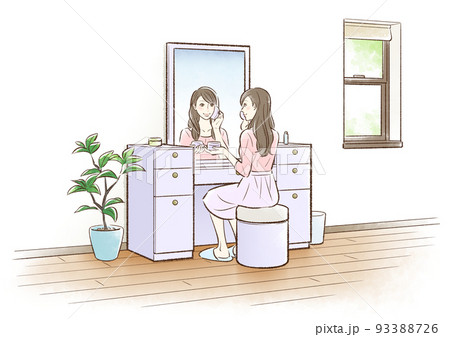 化粧台の前でメイクをする若い女性 93388726