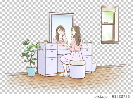 化粧台の前でメイクをする若い女性 93388726