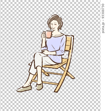 屋外用チェアでくつろぐ中年女性 93388730