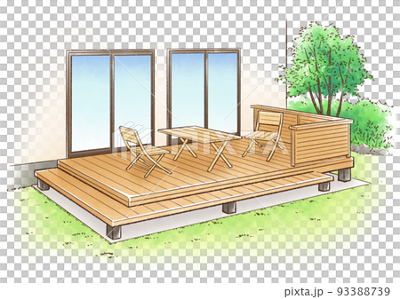 一軒家のウッドデッキと屋外用テーブル&チェア 一軒家のウッドデッキと屋外用テーブル&チェア 93388739