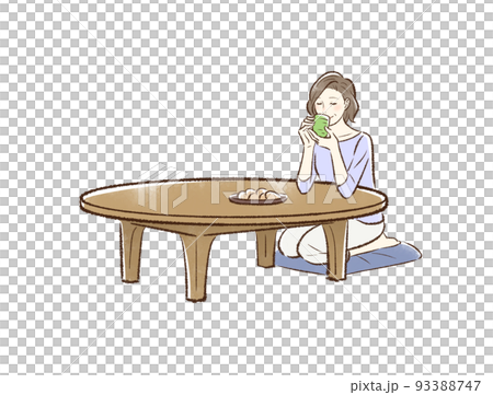 和室のテーブルでくつろぐ中年女性＿背景なし 93388747
