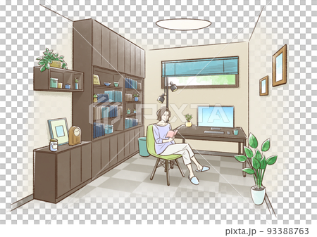 中年婦女在書房看書 93388763