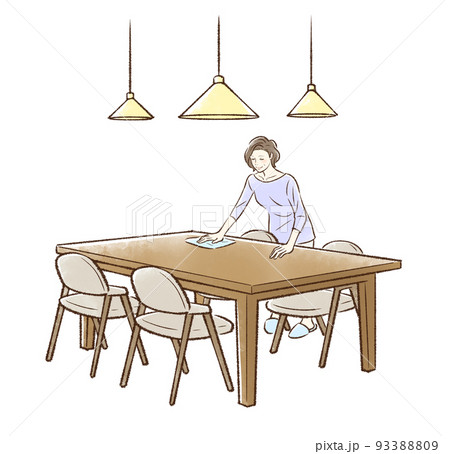 テーブルを拭く中年女性＿背景なし1 93388809