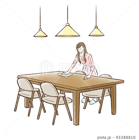 テーブルを拭く若い女性＿背景なし1 93388810