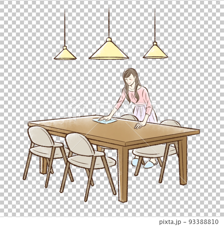 テーブルを拭く若い女性＿背景なし1 93388810