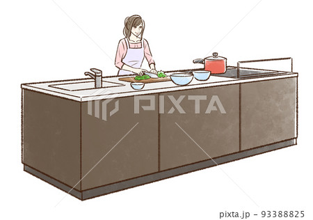 キッチンで料理する若い女性＿背景なし2 93388825