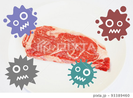 食材の生肉に食中毒の原因になるバイ菌が繁殖 93389460