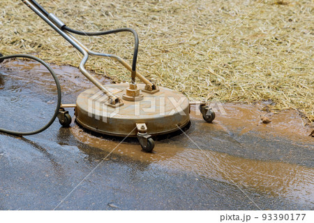 A road flusher is used for street cleaning, equipped with high pressure pumps and specialized flushing heads for the purpose of cleaning streets. 93390177