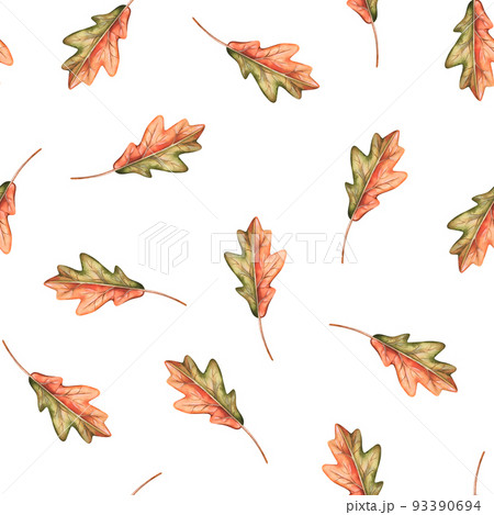 Autumn oak leaf seamless pattern. Watercolor vintage illustration. Isolated on a white background. 93390694