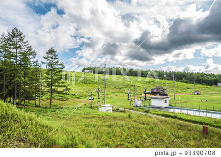 長野県夏の霧ヶ峰スキー場 青空と白い雲【8月】 長野県夏の霧ヶ峰スキー場 青空と白い雲【8月】 93390708