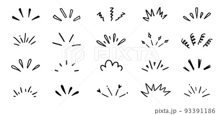 Doodle shine sunburst sparkle ray elements. Hand drawn pop surprise line frame for title headline illustration Doodle shine sunburst sparkle ray elements. Hand drawn pop surprise line frame for title headline illustration 93391186