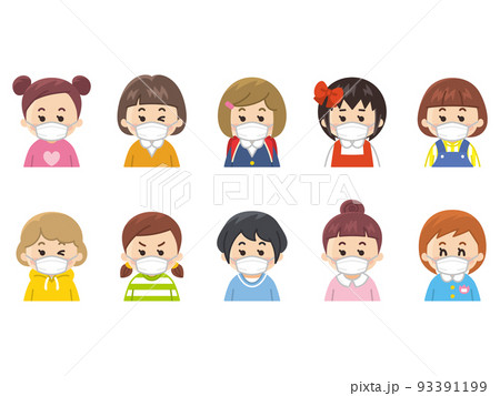 マスクを付けた女の子のアイコンセット バリエーション 色々 マスクを付けた女の子のアイコンセット バリエーション 色々 93391199