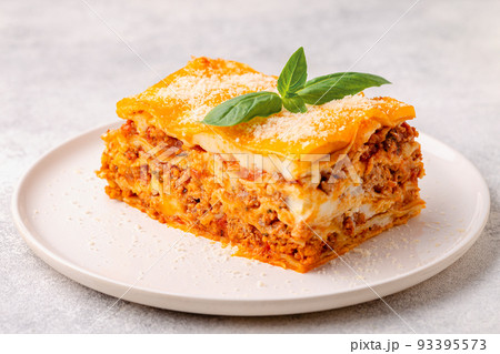 Traditional lasagna with bolognese sauce Traditional lasagna with bolognese sauce 93395573