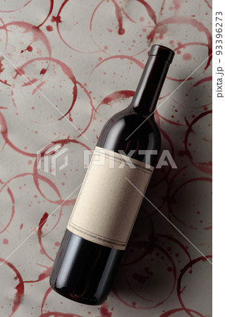 Bottle of red wine with old empty label 93396273