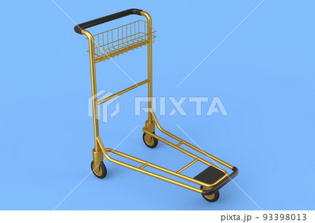 Airport luggage cart or baggage trolley side on blue background 93398013
