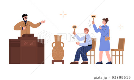 Art auction occasion of public sale flat vector illustration isolated. 93399619