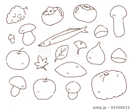 秋の味覚セット　線画イラスト 93400033