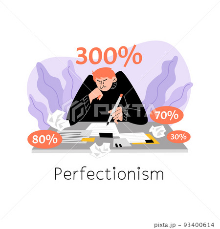 Man tries to perform his work for three hundred percent, flat vector illustration isolated on white background. 93400614