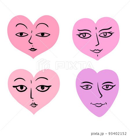 Hand-drawn heart. Pink symbol of romance with face and eyes. Hand-drawn heart. Pink symbol of romance with face and eyes. 93402152