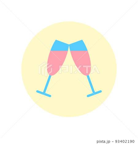 Two cheering pink Champagne glasses circle flat icon isolated on white background. Abstract beverage sign logo bar restaurant design. Alcohol drink symbol. Romantic party object vector illustration. 93402190