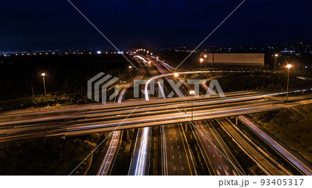 over Road city highway at night - Bird eye viwe - drone -Top view 93405317