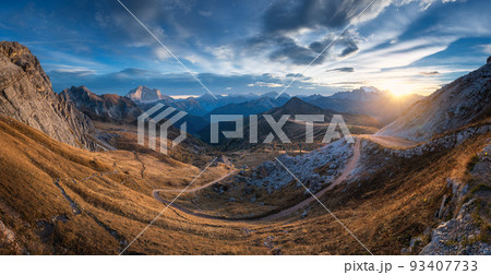 Beautiful view on mountains at sunset in autumn. Nature 93407733