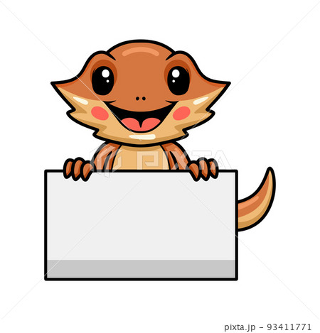 Cute little bearded dragon cartoon with blank sign Cute little bearded dragon cartoon with blank sign 93411771