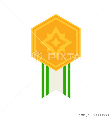 Gold medal with ribbon. Vector illustration 93411953