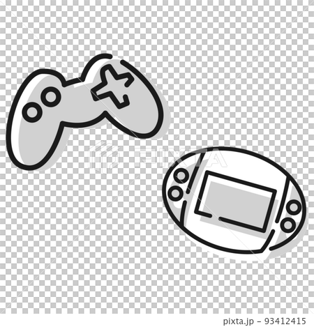 一個簡單的遊戲機控制器的插圖（黑白） 93412415