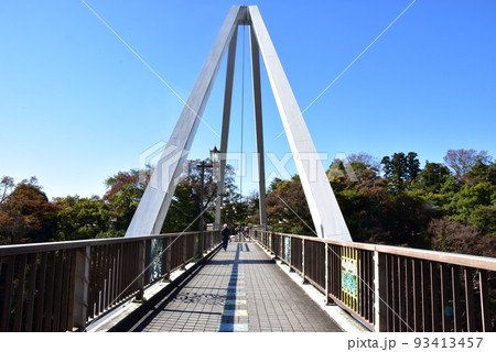 群馬県みどり市　高津戸峡のはねたき橋と紅葉 93413457