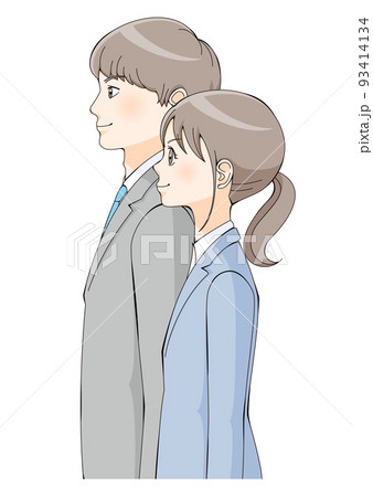 横向き 男女 スーツ アニメ風のイラスト素材
