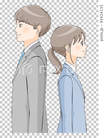Horizontal male and female suit anime style back to back 93414135