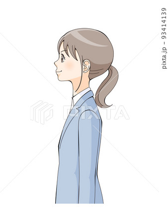 横向き 女性 スーツ アニメ風のイラスト素材